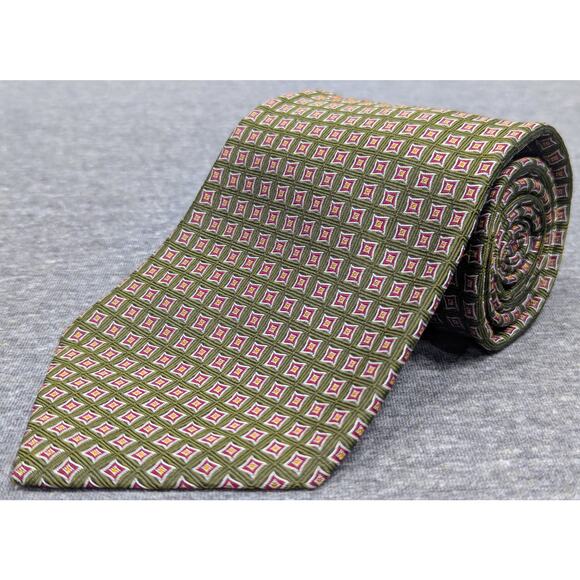 POLO RALPH LAUREN Mens Tie - Green, Geometric, 100% Silk, Hand Made - Picture 1 of 5